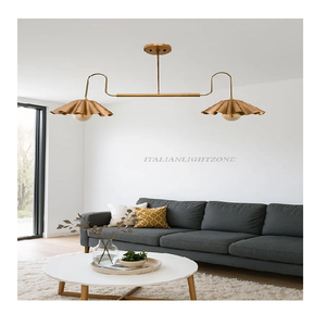 Lustre moderne élégant de style mi-siècle en laiton fait main, suspension plafond Sputnik italienne à 2 lumières, finition personnalisée, montage encastré - Product Image 1