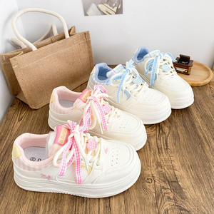 Women's Fashion Shoes Sneakers <b>Cute</b> Lace-Up Casual Board Shoes Comfortable Student Campus Sports Shoes with Button Details - Product Image 2