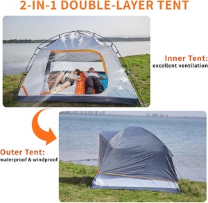 Tente de <span class=keywords><strong>camping</strong></span> familiale à montage rapide OEM, double couche, imperméable, avec poteaux pré-attachés pour un abri extérieur facile - Product Image 2