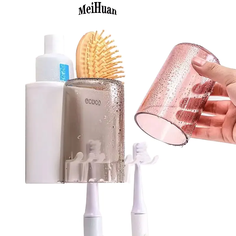 Alta qualidade 2 copos Creme Dental Dispenser Squeezer Kit Plastic Toothbrush Holder Peças de banheiro conjunto com preço por atacado