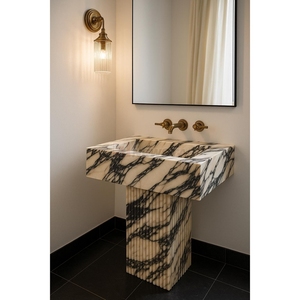 Newstar personalizzabile in marmo Cecilia <span class=keywords><strong>bagno</strong></span> vanità ampio piano di lavoro <span class=keywords><strong>lavabo</strong></span> Calacatta Viola marmo Freestanding <span class=keywords><strong>bagno</strong></span> lavandino - Product Image 2