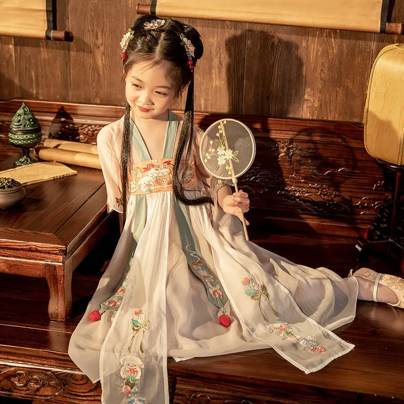 Yaz antik stil kızın Hanfu çin stili sevimli peri çocuk elbise