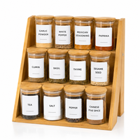 Ensemble de 12 pots à épices en verre avec couvercles en bambou et support à 3 niveaux pour le rangement de la cuisine