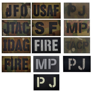 Camo Laser Nylon Noir IR Tactique Lettre Patch FIRE JTAC <span class=keywords><strong>JFO</strong></span> Night-Vision Vérification Patch Argent Réfléchissant MP Nylon Étiquette Coudre - Product Image 1