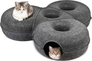 <span class=keywords><strong>Cat</strong></span> <span class=keywords><strong>Cave</strong></span> & Tunnel Bed for Large Cats Round Shape Removable Felt Pet Bed Triangular Donut, Scratch-Resistant - Product Image 2
