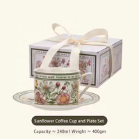 French Blossom in the Sun Date 250ml Tasse à café en céramique et boîte-cadeau d'assiette pour la fête des mères et la Saint-Valentin