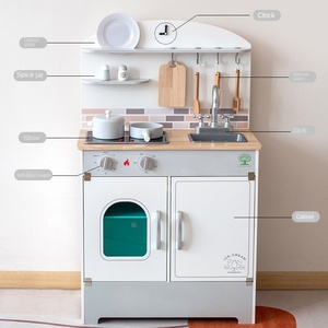 Réfrigérateur en bois blanc cuisine son et lumière cuisinière à gaz pour enfants Simulation pour la cuisine jouets interactifs Parent-enfant - Product Image 2