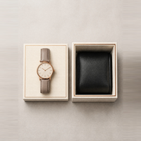 Boîte à montre personnalisée en carton rigide avec couvercle et base, bordure dorée, boîte de rangement pour montre mécanique, cadre intérieur