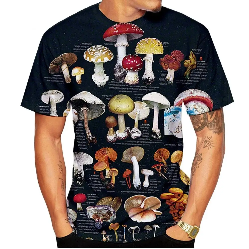 2024 New Funny Men's T Shirt Mushroom 3D Print Streetwear Fashion Short Sleeve Custom Logo Name Male Outdoor Elastic Top Low MOQ