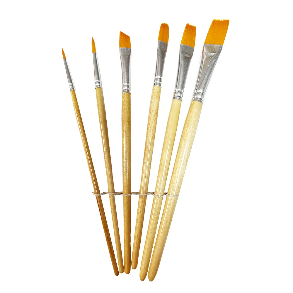 Haihui 6 Stuks Nylon Haar Houten Handvat Artist Brush Set Voor Acryl Oliën Fine Art Paint Brush Set