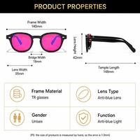 Kacamata Anti Cahaya Biru Sunray Bold Thick Round TR Full Rim Frame Lensa Merah Berwarna Rivet Segitiga Bingkai Dalam Merah Unisex OEM