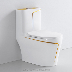 Sanitarios Inodoros Wc золотая линия дизайн ванной комнаты керамический цельный золотой белый цвет унитаз - Product Image 5