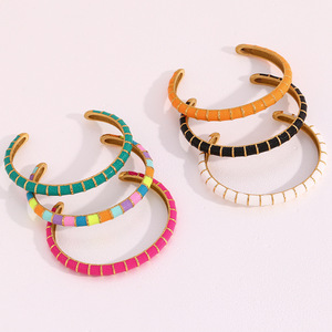 Vente en gros, bijoux en émail coloré pour femmes, bracelet à <span class=keywords><strong>manchette</strong></span> fine, bracelets en <span class=keywords><strong>or</strong></span> <span class=keywords><strong>18</strong></span> <span class=keywords><strong>carats</strong></span>, bracelets en acier inoxydable, bijoux - Product Image 4