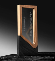 Trophée en cristal avec cadre en bois personnalisé, récompense sportive ou d'entreprise, cuboïde doré poli, logo gravé au laser, certificat, souvenir, cadeau