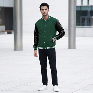Veste bomber varsity personnalisée avec logo brodé OEM, design professionnel confortable, manches en cuir, pour homme, patchwork. - Product Image 1