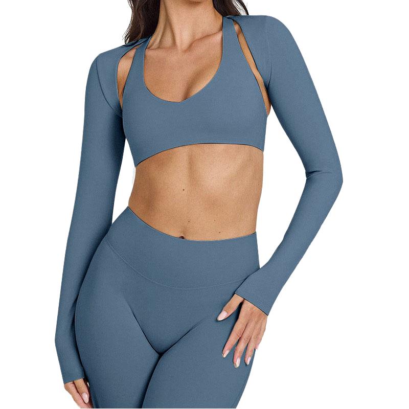 Wholesale High Quality Women's Gym Fitness Top Custom Front/Back Logo Breathable Backless Long Sleeve Seamless Regular Fit