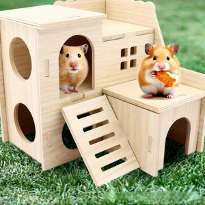 Moderna Villa de Madera de Doble Capa para Hámsters y Conejos con Cama Columpio y Balancín para Todas las Estaciones, Uso Exterior - Product Image 2