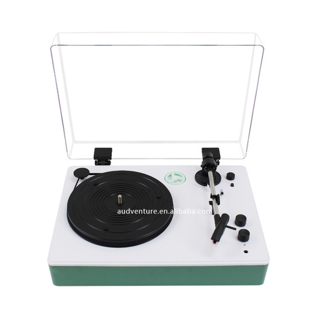 Stereo Sound Portable Wireless Blue Tooth Aux Usb Fm Radio Retro Vinyl Turntable Record Player with Dust Cover