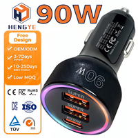 Chargeur de voiture 90W 3 ports PD 30W Type C QC3.0 USB 3 en 1 Super rapide avec port allume-cigare