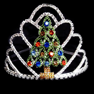 Luoyan Rouge Vert Cristal Diadème Arbre De Noël Strass Beauté Thème Grand Pageant Couronne - Product Image 4