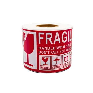 Etiqueta de aviso de cuidado frágil vermelho, etiqueta de aviso de 70mm x 130mm, etiqueta de cor frágil, rolo de papel, etiqueta adesiva para envio