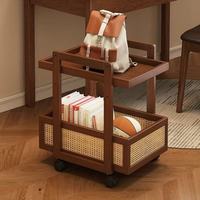 Table basse mobile en bambou multifonctionnelle, chariot de rangement pour canapé, étagère de salon simple et compacte