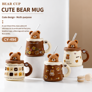 Taza de Agua de Cerámica para Mujer, Diseño de Oso Animado, 301-400 ml, Resistente a Altas Temperaturas, para Oficina - Product Image 2