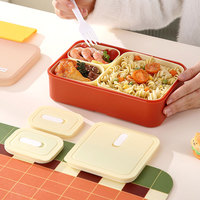 Boîte à lunch bento personnalisée sans BPA à 3 compartiments avec couverts, récipient alimentaire réutilisable étanche, compatible micro-ondes et lave-vaisselle