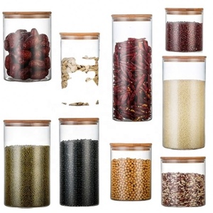 Vente en gros 6.5cm 8.5cm 10cm de haut récipient de stockage des aliments en borosilicate bocal en verre étanche à l'air avec couvercle en bambou - Product Image 3