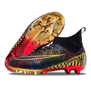 Soccer Shoes <b>Men</b> AG <b>Studs</b> Gold Outsole High Top Synthetic Upper Summer Training Football Cleats - Product Image 1