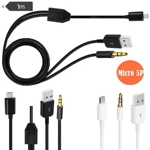 Wholesales 2in1 Micro USB 5pin To 3 Pole 3.5mm DC Jack AUX/USB A Male Splitter Y Cable For Bluetooth Player Portable Speaker