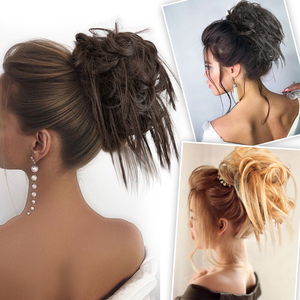 Moño de pelo sintético para mujer, moño <span class=keywords><strong>Scrunchie</strong></span>, banda elástica, Donut Updo, postizo, banda de goma, postiche de pelo desordenado para un aspecto elegante - Product Image 6
