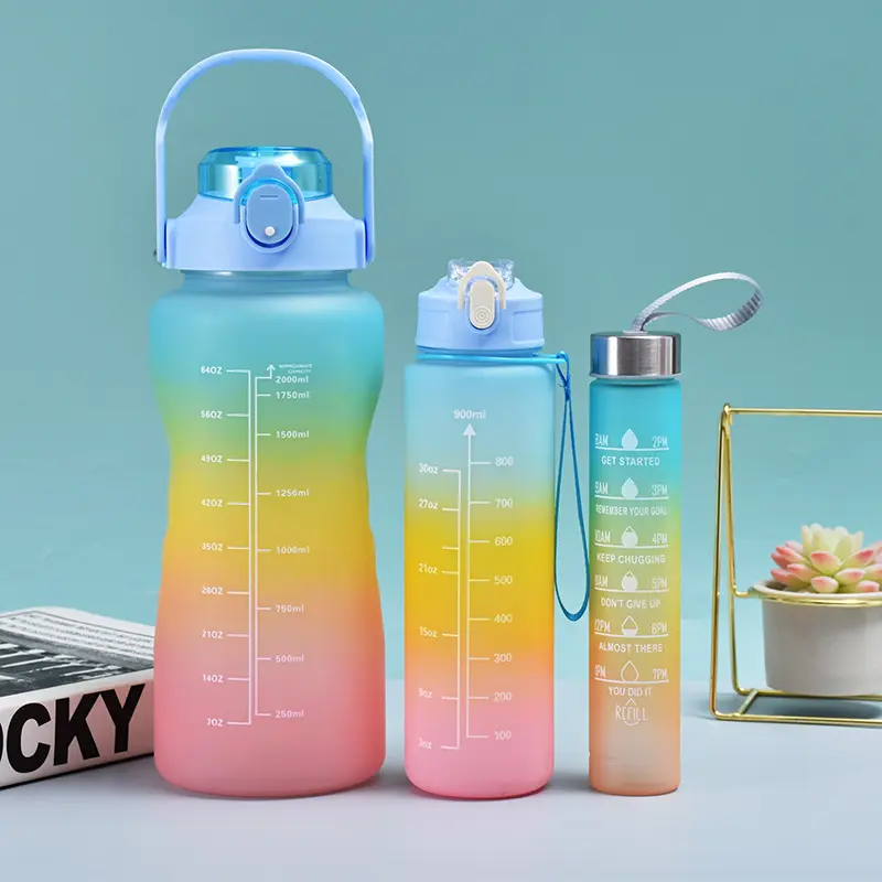 Toptan motivasyon su şişesi ile zaman işaretleyici ve saman sızdırmaz Tritan BPA ücretsiz su sürahisi Fitness salonu için