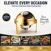 Chafing Dish Buffet-Set Gold Edelstahl Rund Roll-Top Kommerzieller Speisenwärmer mit Glasdeckel für Hotel Hochzeit Catering