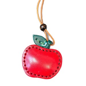 Porte-clés créatif en <span class=keywords><strong>cuir</strong></span> de vachette première couche, fait main et cousu à la main, imprimé UV, en forme de pomme, pour sac ou rétroviseur de voiture - Product Image 1