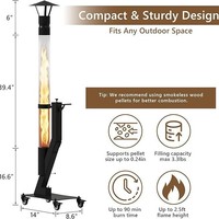 Chauffe-terrasse moderne en métal portable à granulés de bois avec poêle fusée et foyer extérieur à tube de verre