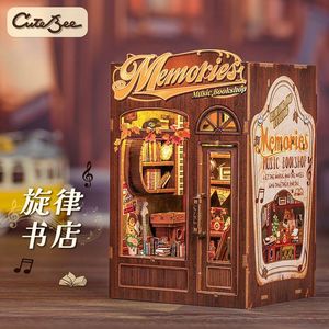 CuteBee Melody Bookstore Wooden Miniature Model <b>Bookend</b> With Light And Music Function For Decoration And Gift - Product Image 3