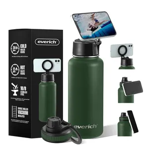 Nuevo diseño de boca ancha de gran capacidad FDA LFGB botella de agua de acero inoxidable con trípode soporte para teléfono perfecto para gimnasio y viajes