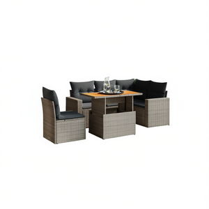 Conjunto de Sofás Modulares de Ratán PE Gris para Jardín, Muebles de Exterior de Diseño Premium, Cojines de Espuma de Alta Densidad, Resistentes a los Rayos UV - Product Image 1