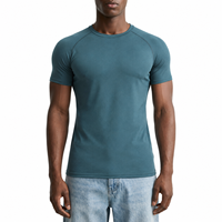 T-shirt de sport pour homme à manches courtes, col rond, coupe ajustée, personnalisable OEM, respirant, séchage rapide, gris avec empiècements contrastants, pour la course et la gym