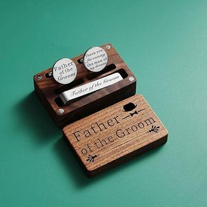 Nhà Máy Bán buôn tùy chỉnh khắc tên logo thời trang vàng Khuy măng sét và trống Tie Pin Clip Set người đàn ông với hộp quà tặng bằng gỗ cho nam giới - Product Image 2