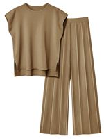 Haut sans manches décontracté léger en tricot deux pièces avec pantalon plissé à taille élastique ensemble de t-shirts pour femmes