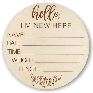 Targa con <span class=keywords><strong>Nome</strong></span> Inciso per Bambini 'Hello World My Name Is' |   Regalo di Nascita in Legno |   Disco per Foto Social Media - Product Image 1