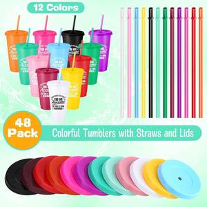 Gobelet isotherme de 24 oz avec couvercle et paille, tasses en plastique réutilisables multicolores pour café glacé, jus, fêtes, voyages, maison, bureau - Product Image 5