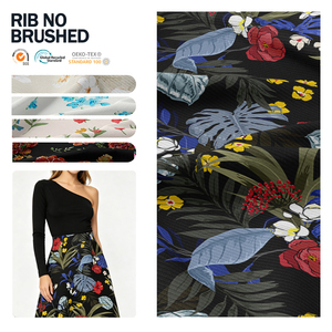 Tela de punto acanalado de poliéster elástico de primera calidad, personalizada con estampado floral, sin cepillar, para prendas de moda. - Product Image 1