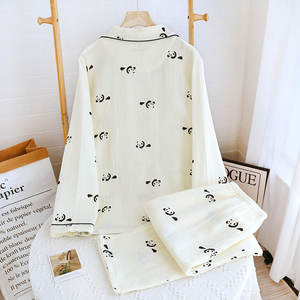 2025 nuova moda semplice e elegante pigiami da donna 100% in cotone crêpe <span class=keywords><strong>Panda</strong></span> modello Casual da donna per la casa - Product Image 4