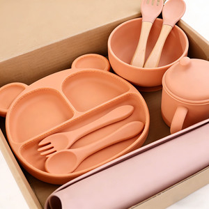 ชุดอาหารสำหรับเด็กทารก ปลอดสาร BPA ผลิตจากซิลิโคนเกรดอาหาร ปลอดสารพิษ พร้อมจาน ชาม ช้อน ส้อม และผ้ากันเปื้อนแบบยึดติดสำหรับเด็กวัยหัดเดิน - Product Image 5