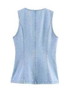 <span class=keywords><strong>AliExpress</strong></span> Cross Border 2025 verano <span class=keywords><strong>Mujer</strong></span> corto botón frontal Casual Denim Tank Tops 100% algodón transpirable - Product Image 5