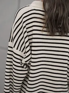 <span class=keywords><strong>Maglione</strong></span> a Righe Stile Coreano da <span class=keywords><strong>Donna</strong></span> DN con Colletto a <span class=keywords><strong>Polo</strong></span>, Maniche Lunghe, Pullover Lavorato a Maglia Ampio per Autunno e Inverno - Product Image 5