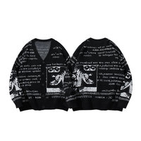 Pull cardigan à lettres imprimées de style américain pour hommes, mode de rue décontractée, col en V, manches régulières, veste en tricot 100% polyester